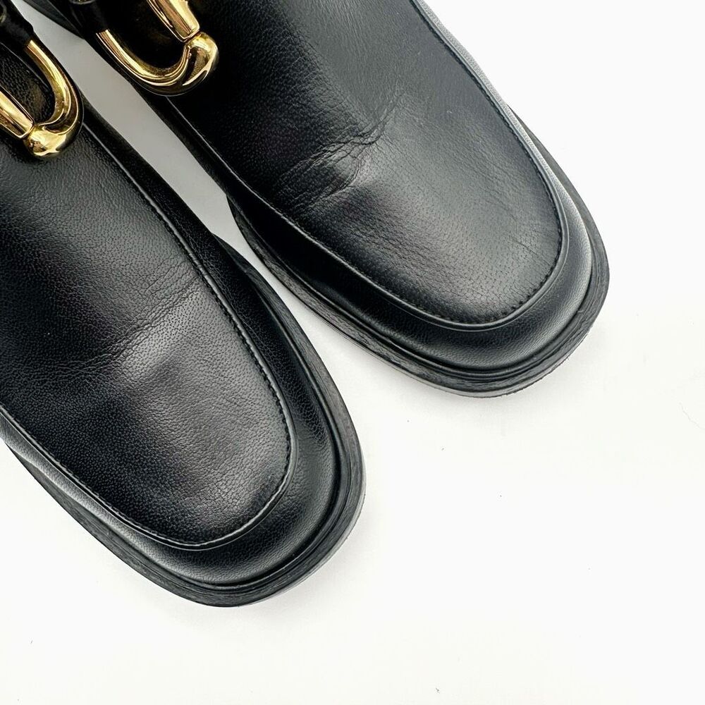 GUCCI Baby Bit Black Leather Boot Size 37 Mid Heel Bootie Square Toe Horsebit - Picture 4 of 12